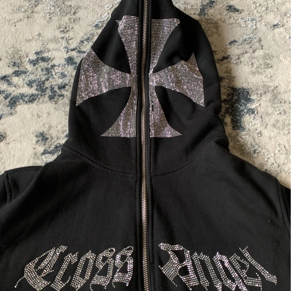 CROSS ANGEL RHINESTONE ZIP UP HOODIE SIZE S MENS - Picture 2 of 5